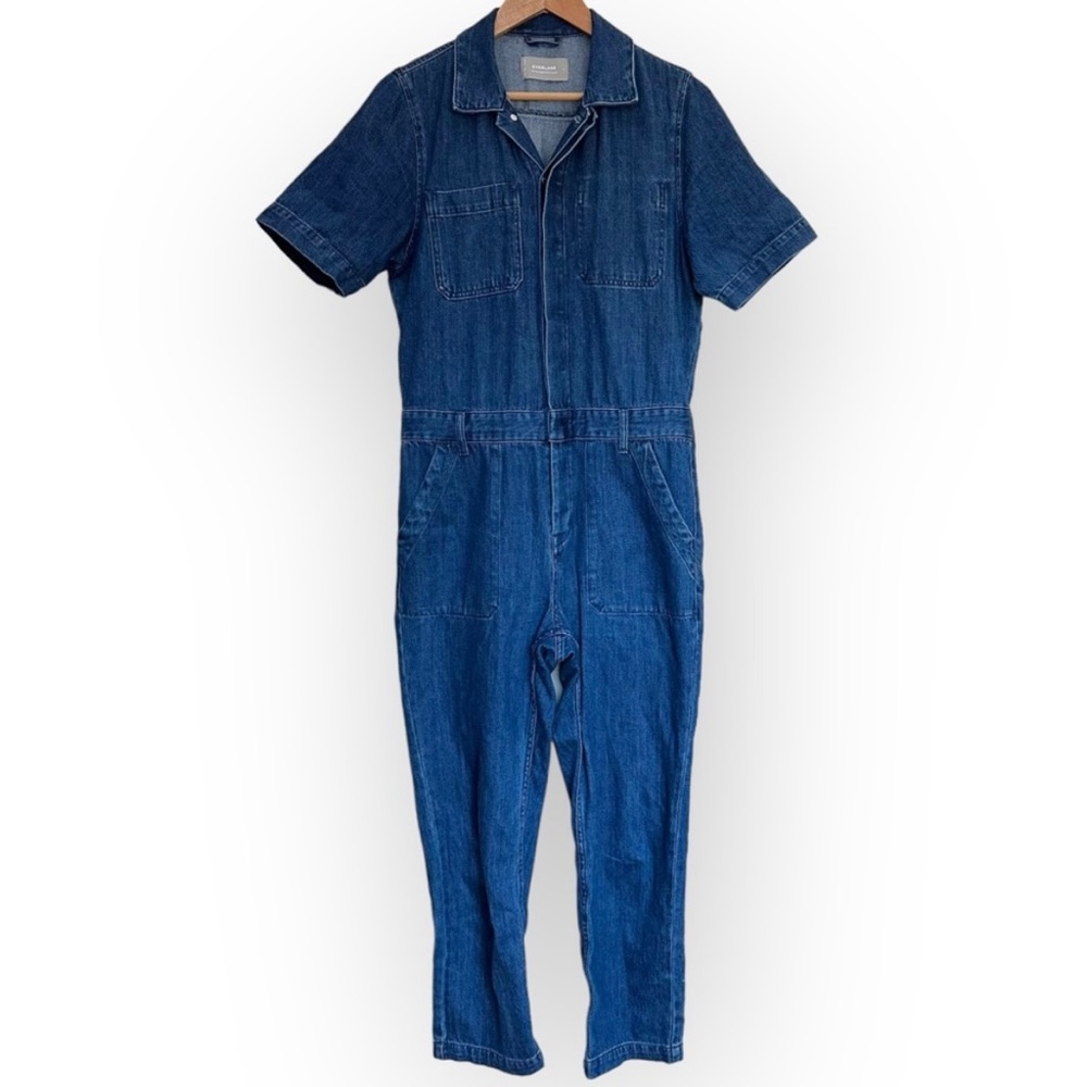 Everlane The Supersoft Jean Coverall medium wash utility denim overalls size 8